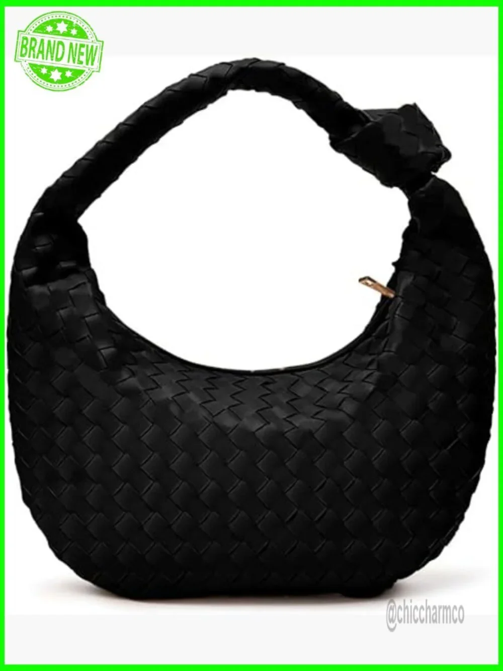 Large Woven Hobo Tote Bag Vegan Leather with Zipper Pockets